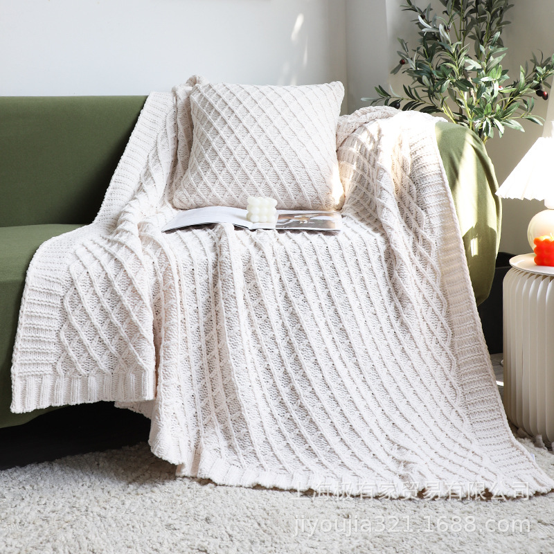 工厂外贸出口款软绵绵雪尼尔针织毯毛毯批发毯子沙发毯盖毯