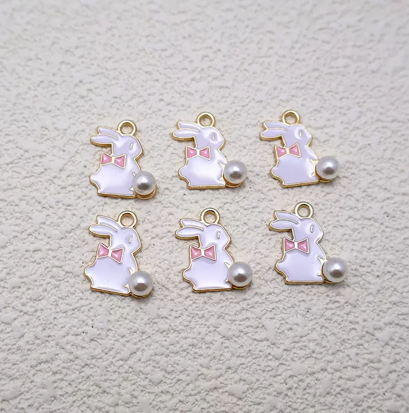跨境热销diy合金饰品配件复活节镶嵌珍珠兔子手链项链耳环吊坠