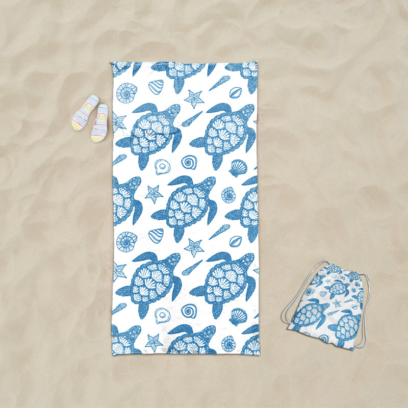 Toalla de playa plegable dos en uno transfronteriza toalla de baño impresa toalla de playa integrada bolsa de almacenamiento