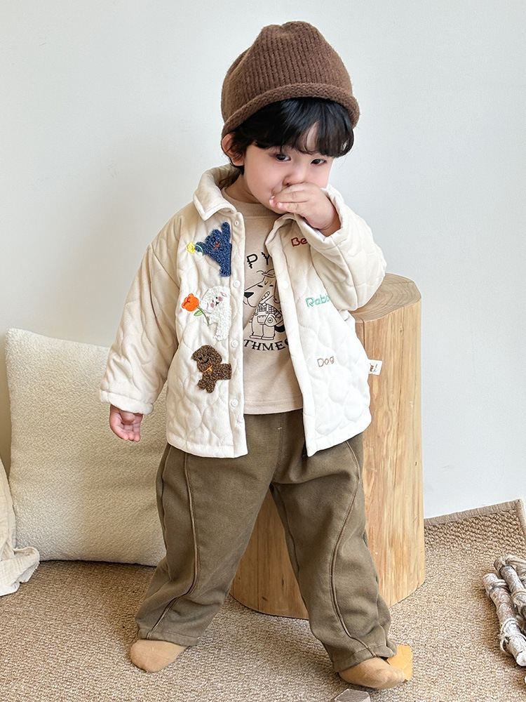 Abrigo cálido engrosado de otoño e invierno para niños Ropa de invierno acolchada linda chaqueta de algodón para bebés más traje de jeans de terciopelo