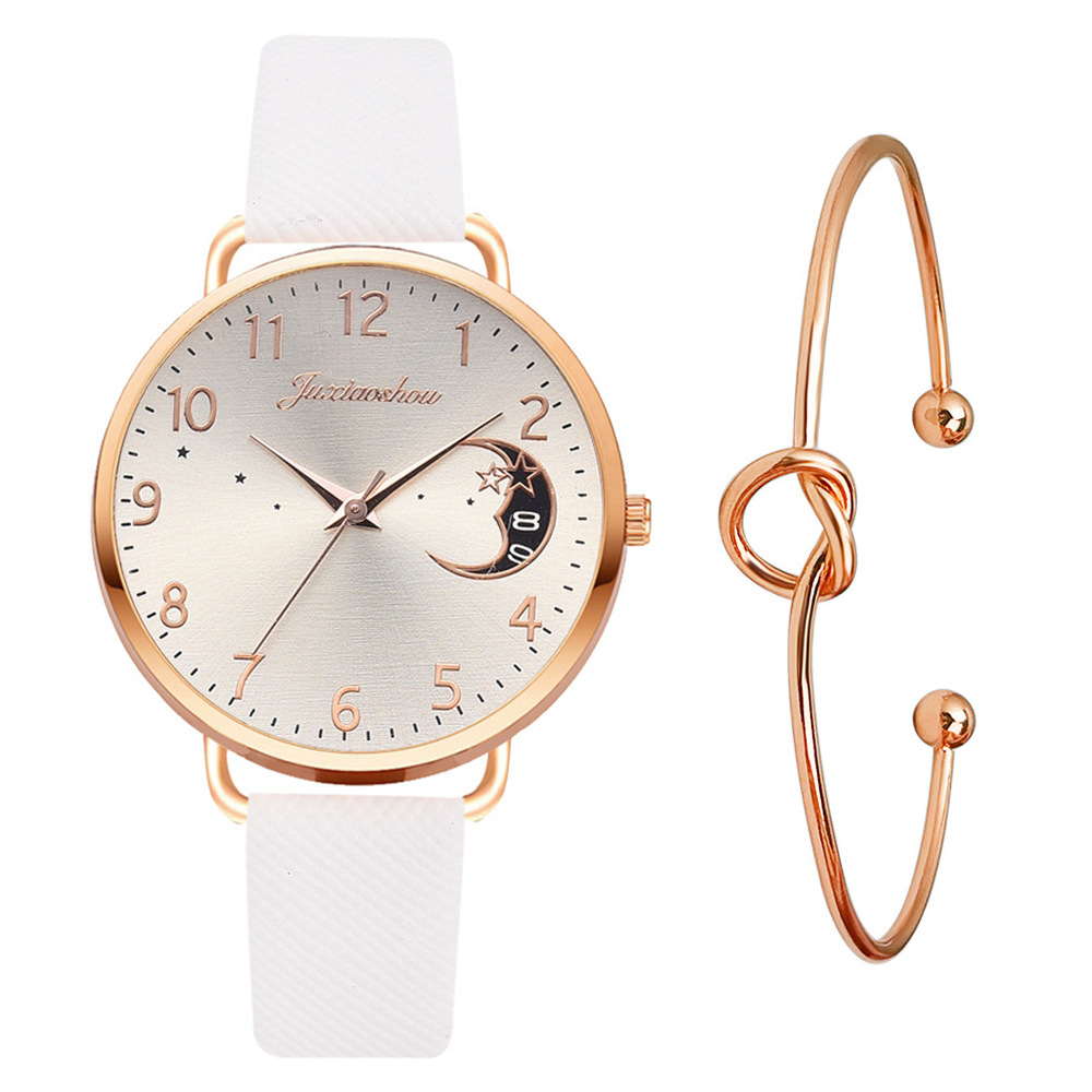 Orologio da studente in oro rosa con cinturino minimalista da donna con motivo stella lunare, nuovo prodotto caldo e alla moda 2024_voghion.com