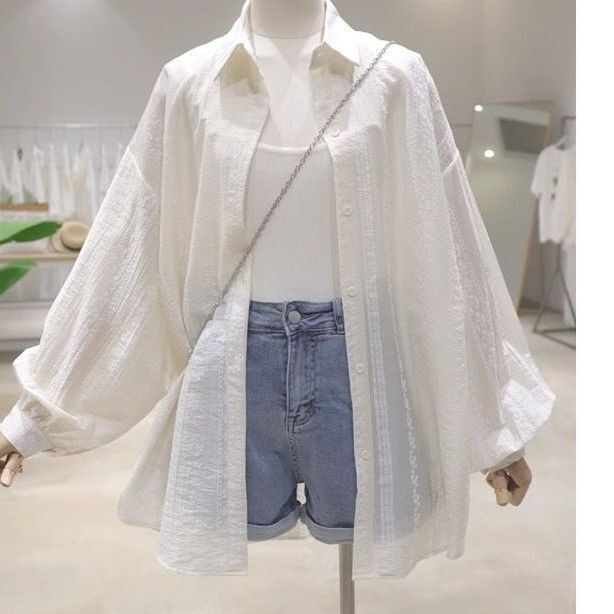 80% Tencel 20% Cotton Textured Sun Protection Shirt Women's Design 2025 Loose Casual Shirt Long Sleeve Sun Protection