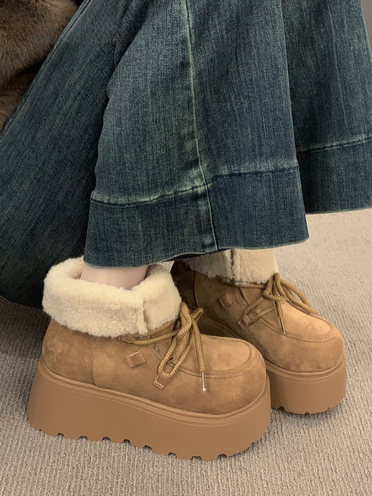 Short Thick-Soled Snow Boots For Women Winter 2025 New Fleece-Lined Thickened Height-Increasing Warm Cotton Shoes_voghion.com