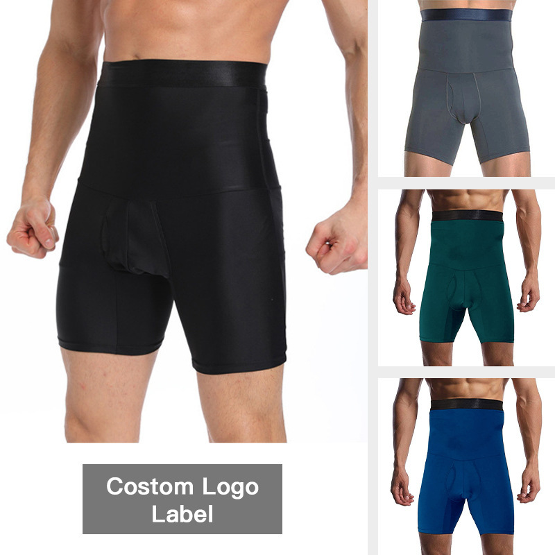 Cross-Border Men's silicone non-slip high waist body shaping pants boxer briefs tight belly Shaping shorts in stock