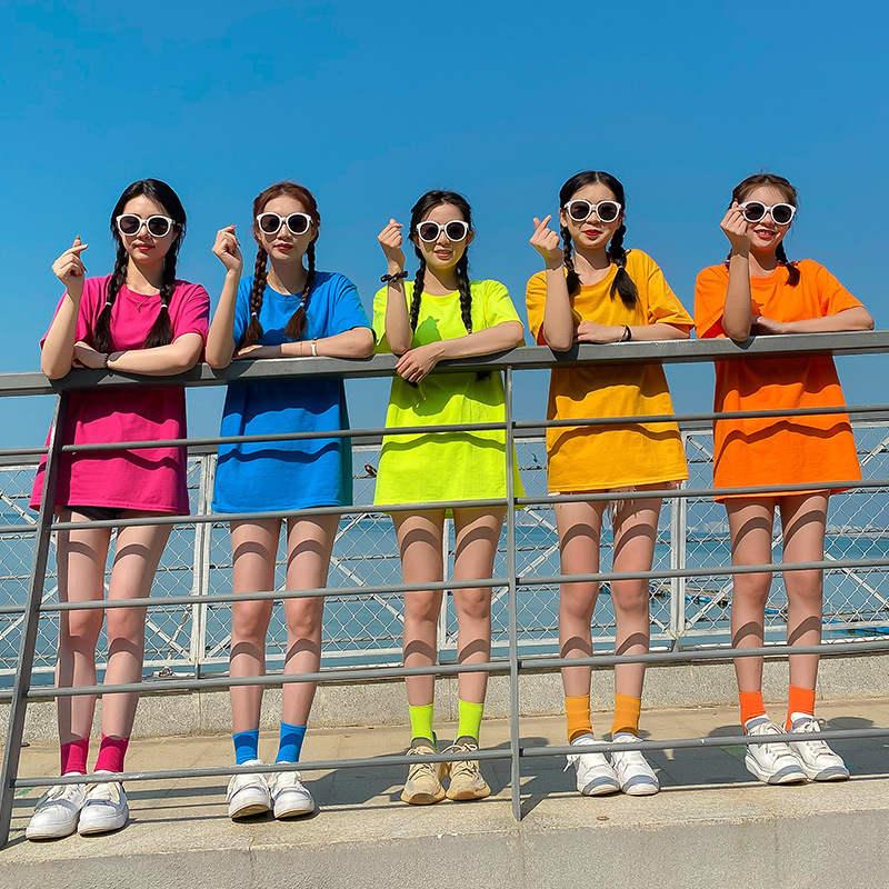 Best Friend Dress Bridesmaid Wedding Photo Group Birthday Color Short Sleeve Candy Color Sisters Ins Party Dress T-Shirt Female