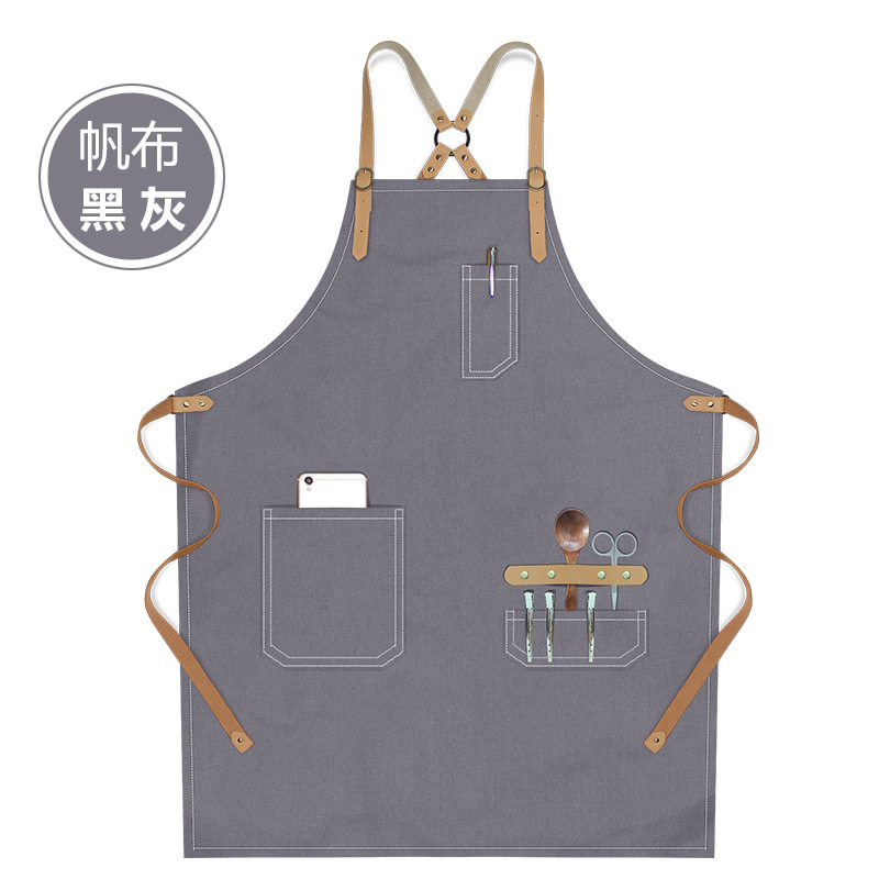 Transfronterizo Amazon lona delantal logo personalizado minimalista de moda restaurante bar barista delantal de trabajo al por mayor