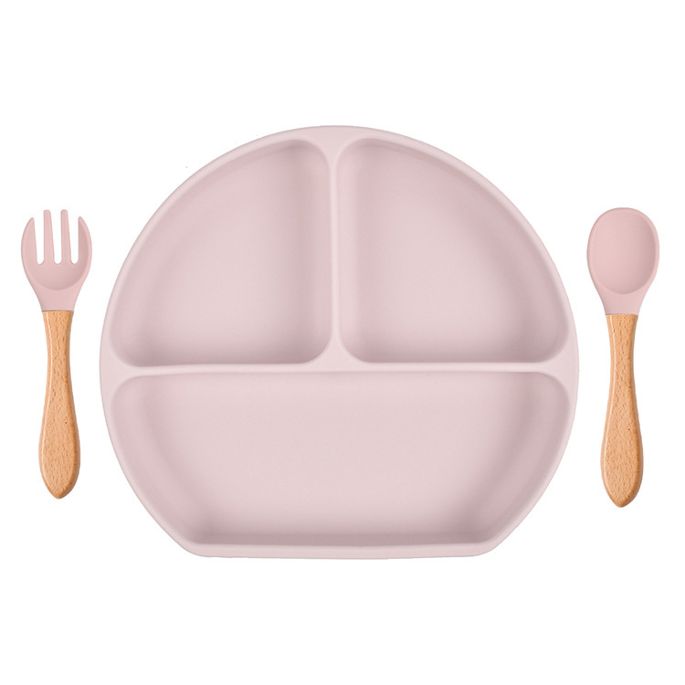 スポット分格子供食器ベビー吸盤シリコンボウル赤ちゃんスプーンストロー一体式シリコン皿|undefined