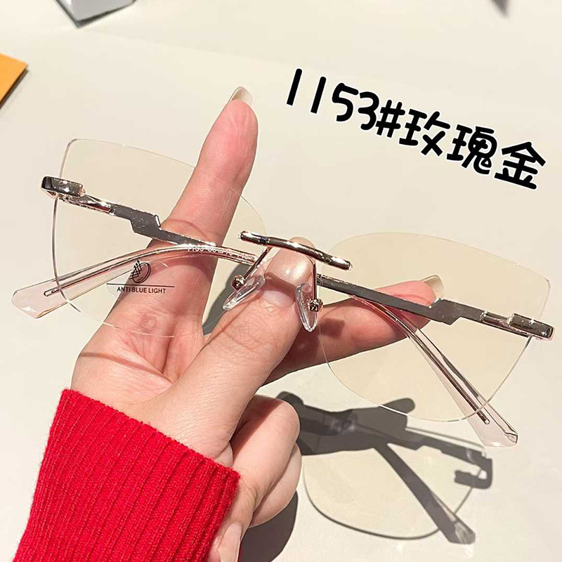 Gafas sin marco en gafas de alto valor facial con gafas de luz azul protectoras miopía para ojos de gato con gafas de luz plana de marco grande