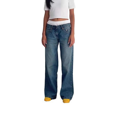 American retro low waist non-elastic wash straight jeans for women in autumn new street wide-leg denim women's pants