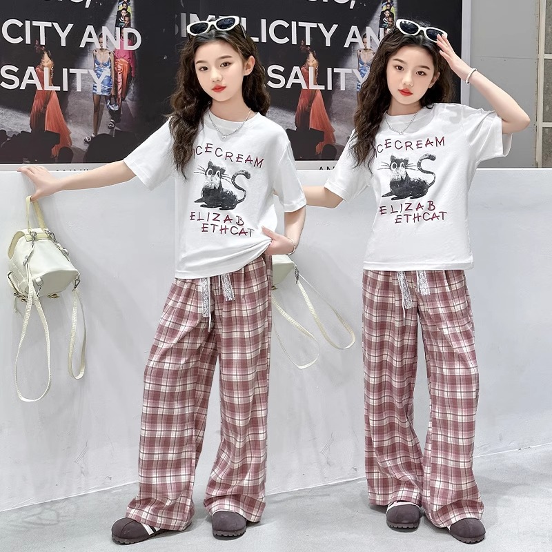 Girls' Summer 2026 New Style Wide-Leg Pants, Loose and Thin, Girls' Summer Plaid Mosquito Repellent Pants, Stylish