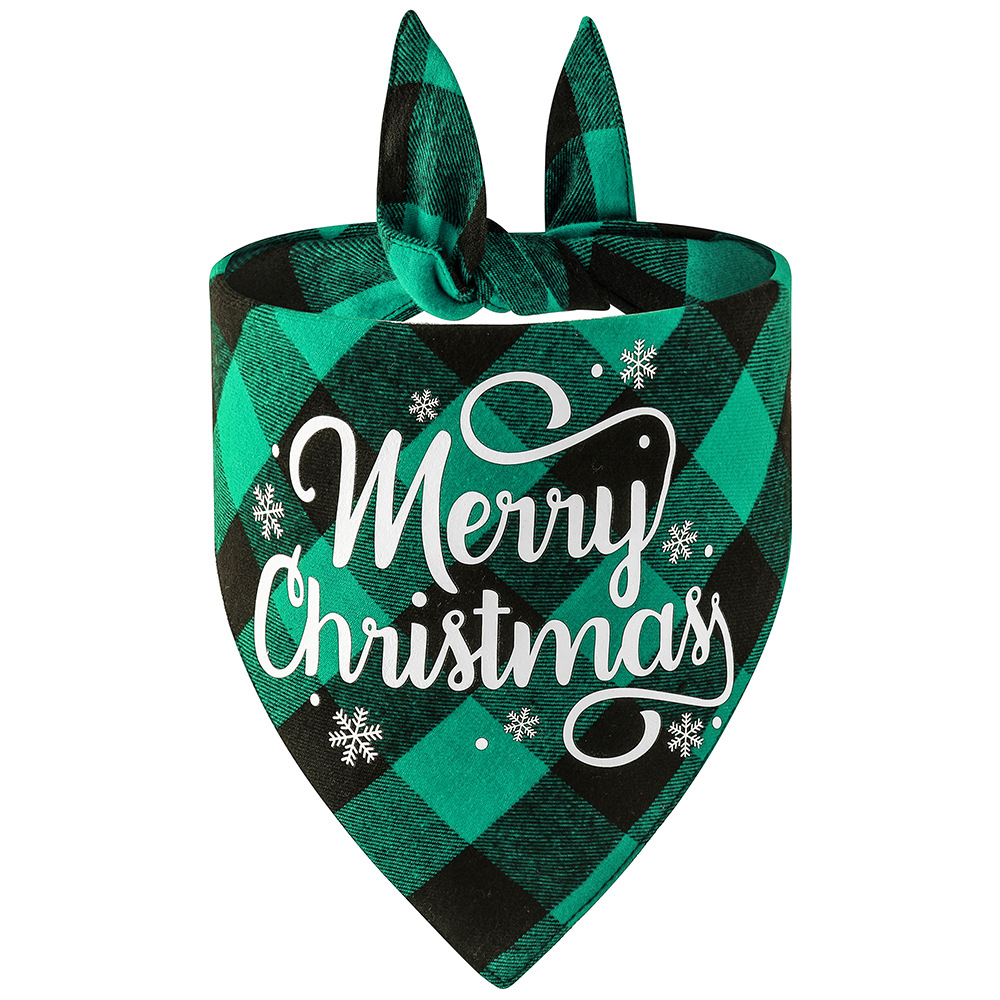 Nueva tela escocesa de algodón transfronterizo perro mascota bufanda triángulo toalla perro impreso saliva toalla Navidad dibujos animados al por mayor