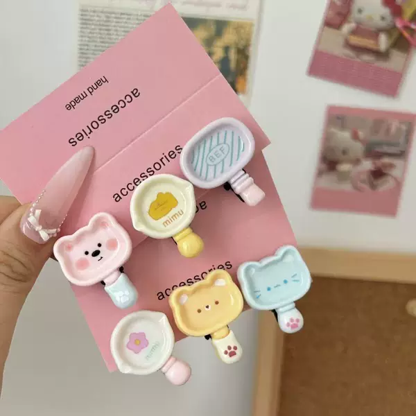 Cartoon Frying Pan Hair Clip, Cute and Soft Bear and Cat Milk Pot Hair Accessory, Fun Realistic Kitchenware Hairpin