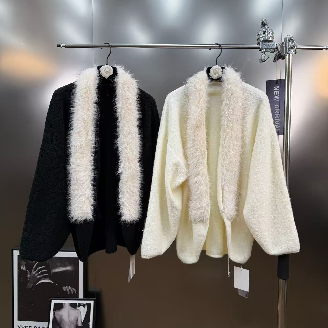 2025 Autumn and Winter Retro Simulated Fox Fur Collar Long Sleeve Cocoon Style Lazy Style Easiest for Match Thick Sweater Jacket Cross-Border