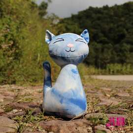 云南民族服蓝染饰品扎染布艺动物 猫咪摆件（大号）