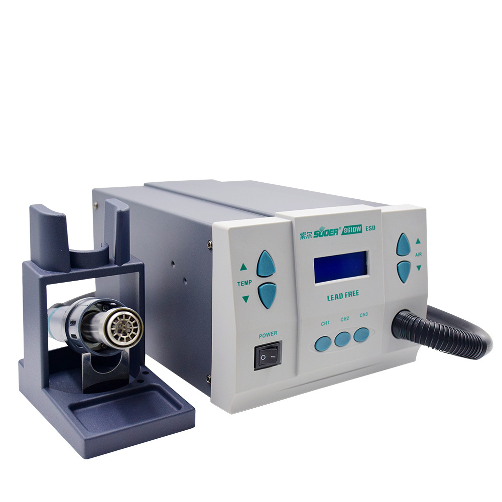 Estación de soldadura de pistola de aire caliente de alta frecuencia de grado industrial 1000W Pantalla digital inteligente Pantalla LCD Ajuste de temperatura del aire Diseño de mango antiescaldado