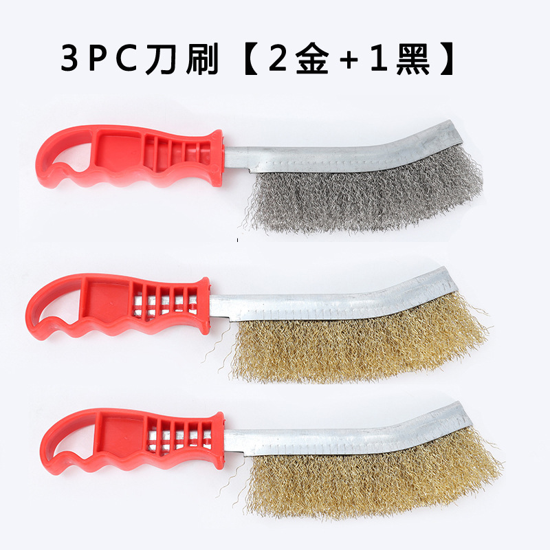 九頭馬鋼線ブラシ銅メッキ鋼線ナイフ型ブラシプラスチック柄清潔工業銅線除錆バーベキューネット鋼線ブラシ|undefined