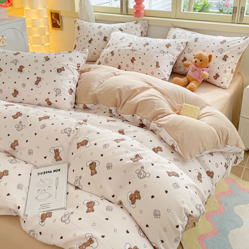 New maternal and infant grade cloud cotton four-piece set small fresh soft skin-friendly cartoon student dormitory bed supplies three-piece set