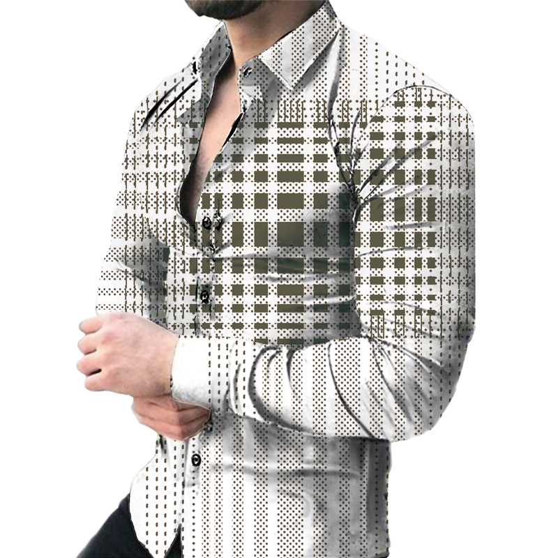 2023 comercio exterior amazon nuevos hombres de impresión digital casual de manga larga de solapa cardigan camisa delgada hombres