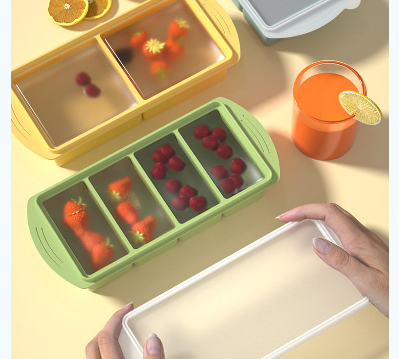 Silikon-Eiswürfelbereiter mit Deckel für Brühe, Gefrierlagerbox für den Haushalt, beheizbarer Behälter zur Portionierung von Hot-Pot-Grundstoffen