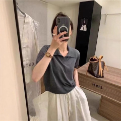 韩系小众吸睛穿搭！2025秋款显瘦polo翻领短袖针织上衣女