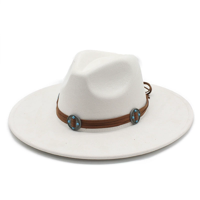 Suede cowboy hat, men’s jazz/fedora style, bow and concho band, 56–59 cm