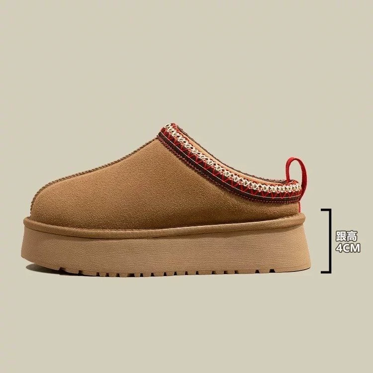 Женские зимние ботинки на толстой подошве в этническом стиле, зимние полутапочки с меховой подкладкой на флисовой подкладке, хлопковые сапоги с флисом и нескользящей подошвой.