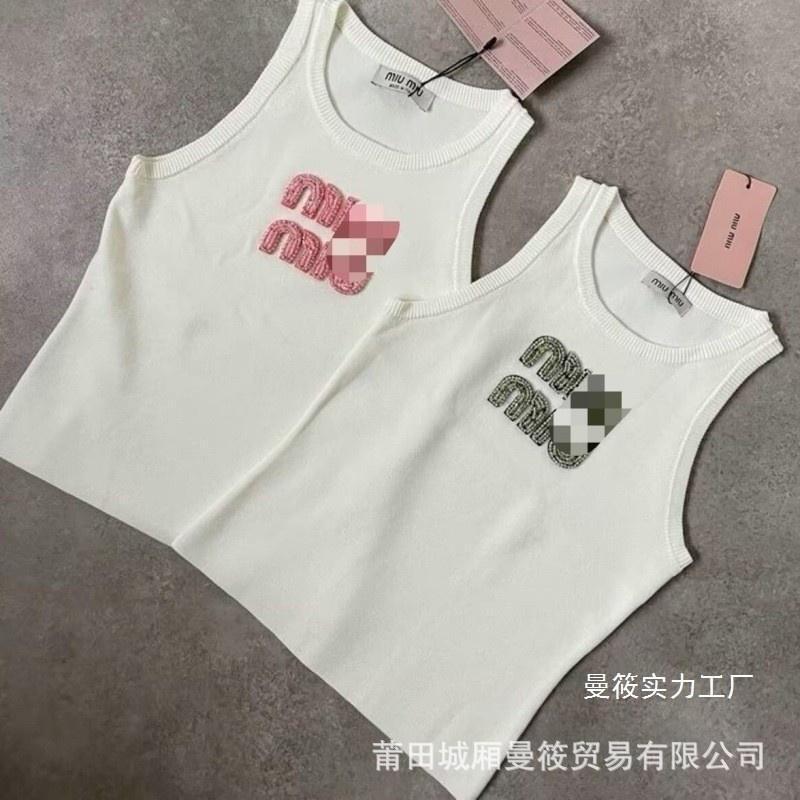M Rhinestone Beaded Lettered Tank Top 2025 Spring/Summer New Style Sleeveless T-Shirt Top for Women with Wholesale Mesh Short Sleeves