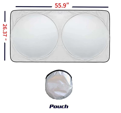 Car double ring sun visor car heat insulation silver adhesive cloth snow shield sun shade foldable (Sun shade) - silver-back-black-14267cm
