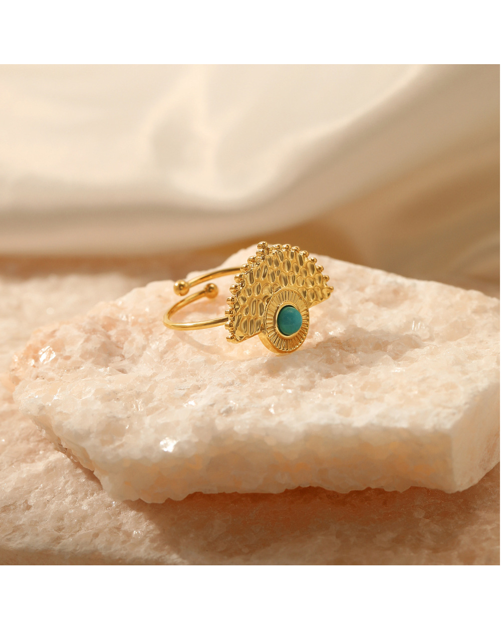 Fashion Geometric Stainless Steel Plating Natural Stone Open Ring 1 Piece