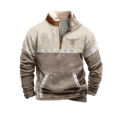 2024 Cross-border Amazon New Fashion Trend 3D Digital Printing Long Sleeve Stand Collar Semi-zip Hoodie