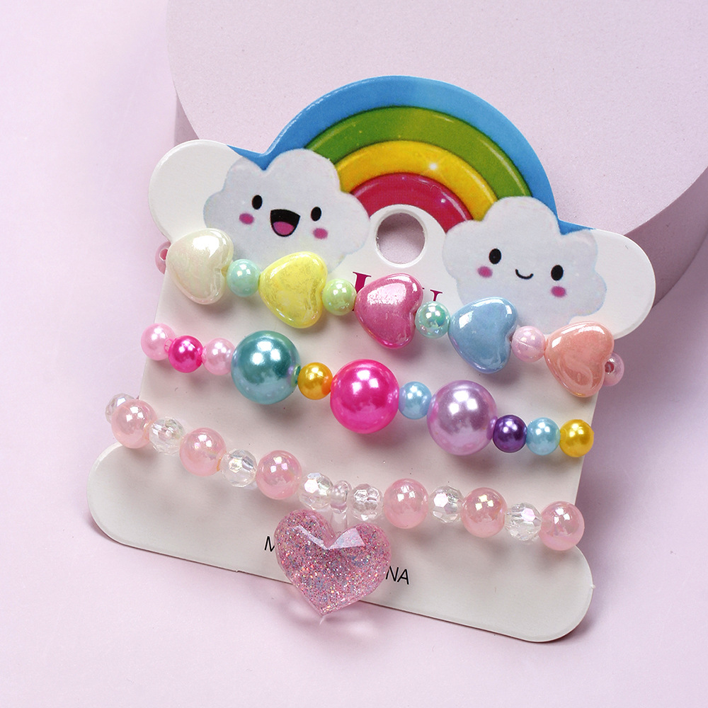 Simple Style Heart Shape Flower Plastic Beaded Girlu0027S Bracelets 3 Pieces