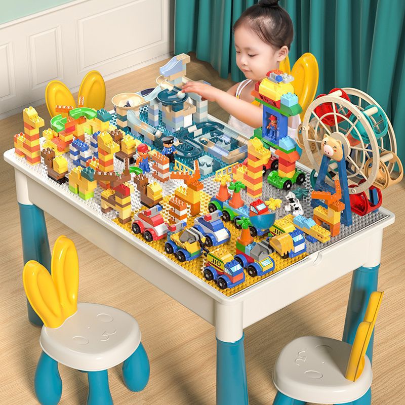 Building Block Table Multi-Functional Kidsren's Game Table Large Particle Assembly Toys Boys and Girls 3-Year-Old Baby 6 Puzzles
