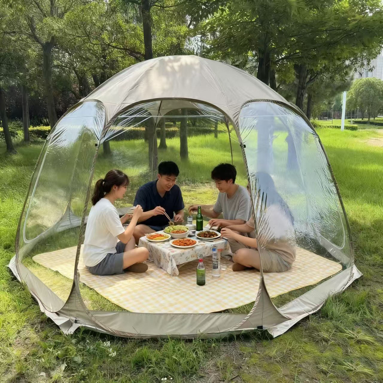 야외 캠핑 빈 방 인터넷 연예인 텐트 휴대용 접이식 캠핑 두꺼운 B&B 레스토랑 무료 설치