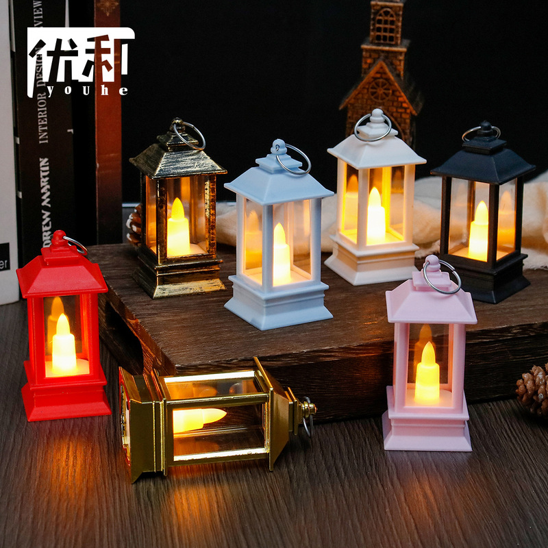 LED Mini Small Square Lamp Ornaments Christmas Electronic Candle Lamp Retro Portable Pony Lamp Candle Holder Bedside Night Light