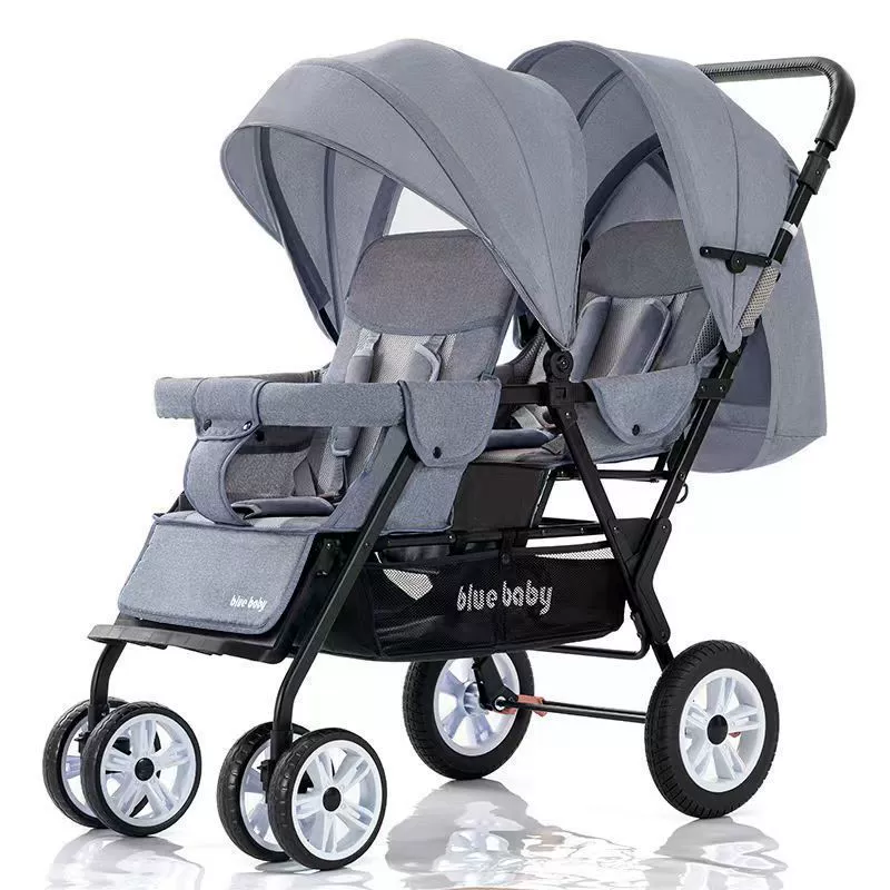 Folding stroller for twins, children's trolley for double with seat, can sit and lie