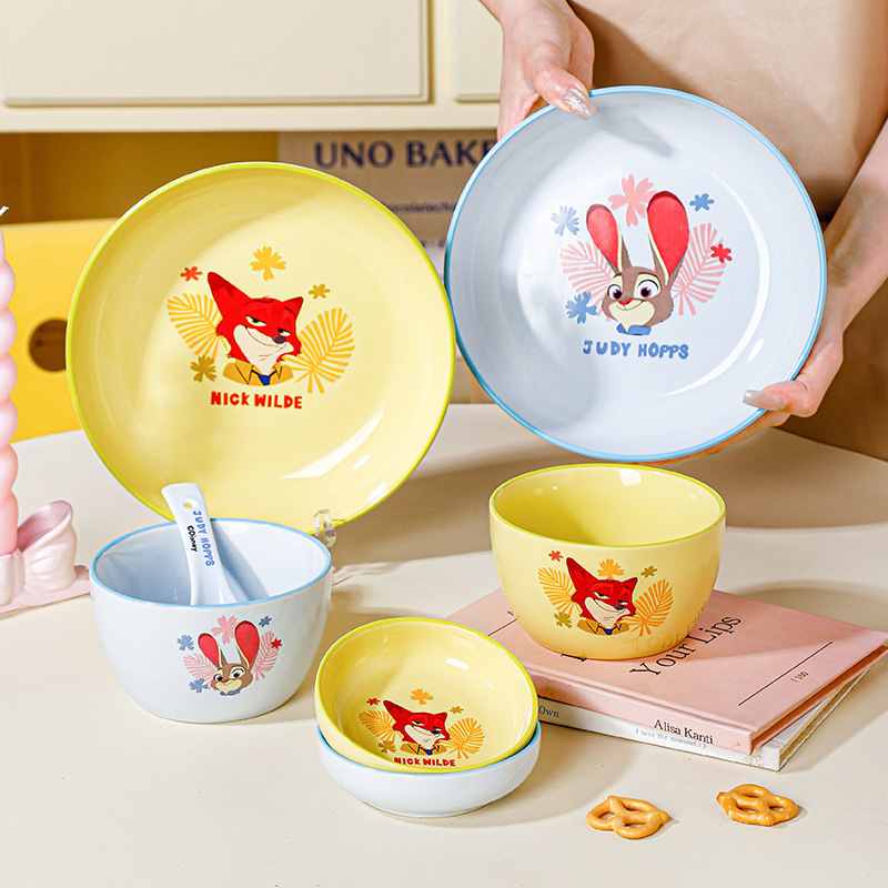 Disney Birthday Gift Bowl, Plate, Spoon, Beautiful Tableware Set, Ceramic Bowlware, Home-Use Housewarming Cute Gift XL