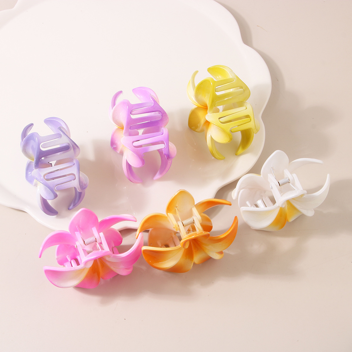 Accessori per capelli da donna, accessori per abbigliamento, fermaglio per capelli a forma di fiore con sfumatura di colore, fermaglio per capelli a forma di squalo, fermaglio per capelli a forma di plumeria, per vacanze al mare_voghion.com