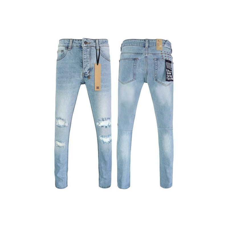 Ksubi Jeans trendy brand men's and women's slim-fit ripped jeans, high street washed distressed blue stretch skinny pants Ksubi Jeans trendy brand men's and women's slim-fit ripped jeans, high street washed distressed blue stretch skinny pants