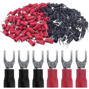 200Pcs 16-14 Awg Red Copper # 8 Insulated Fork Spade Wire Con
