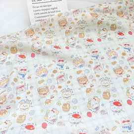 全棉60支府绸数码印花 格子罐头小熊 服装女装连衣裙衬衫短裙布料