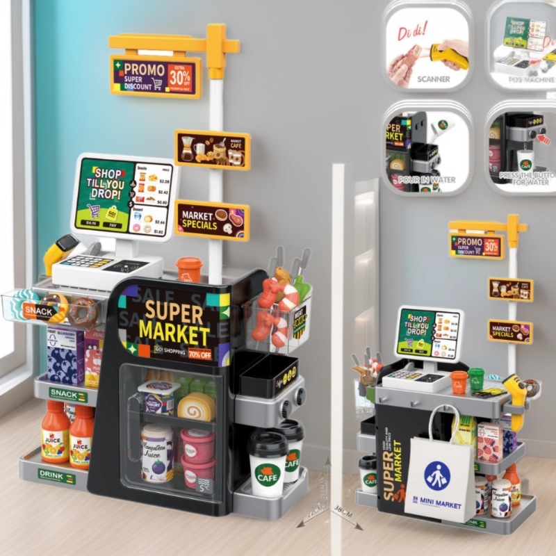 Simulación transfronteriza caja registradora del supermercado infantil tarjeta de escaneo de mesa de compras cafetera de agua juguetes de mesa de supermercado casera