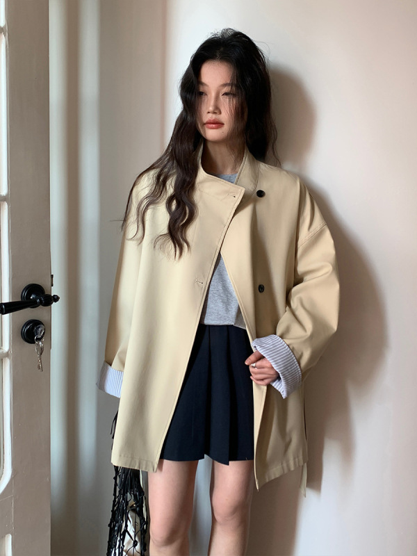 MOXI 十三行女装2025秋季新款休闲半高领长款小个子风衣外套女|undefined