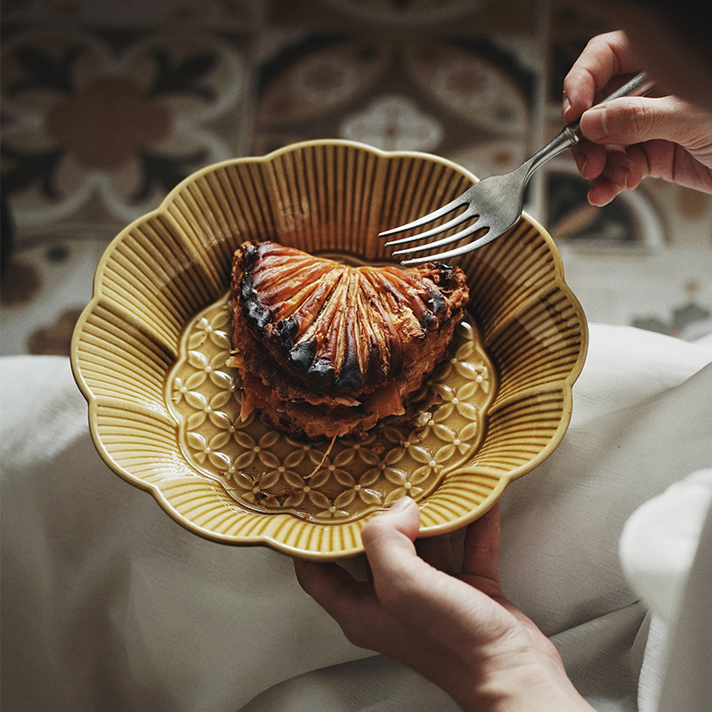 INS estilo japonés Cambio de horno comida occidental plato de ensalada plato de fruta patrón creativo plato de sopa profunda plato tazón de cerámica vajilla transfronteriza