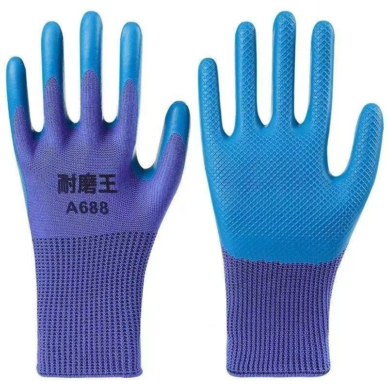 跨境安全工作手套挂胶外贸手套防护乳胶压纹轮胎橡胶手套劳保批发