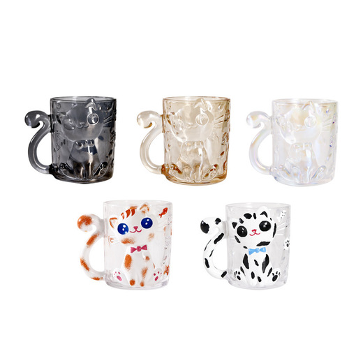 Japanese hand-painted embossed glass cup cute girl heart bunny cup couple style coffee cup creative home cartoon cup