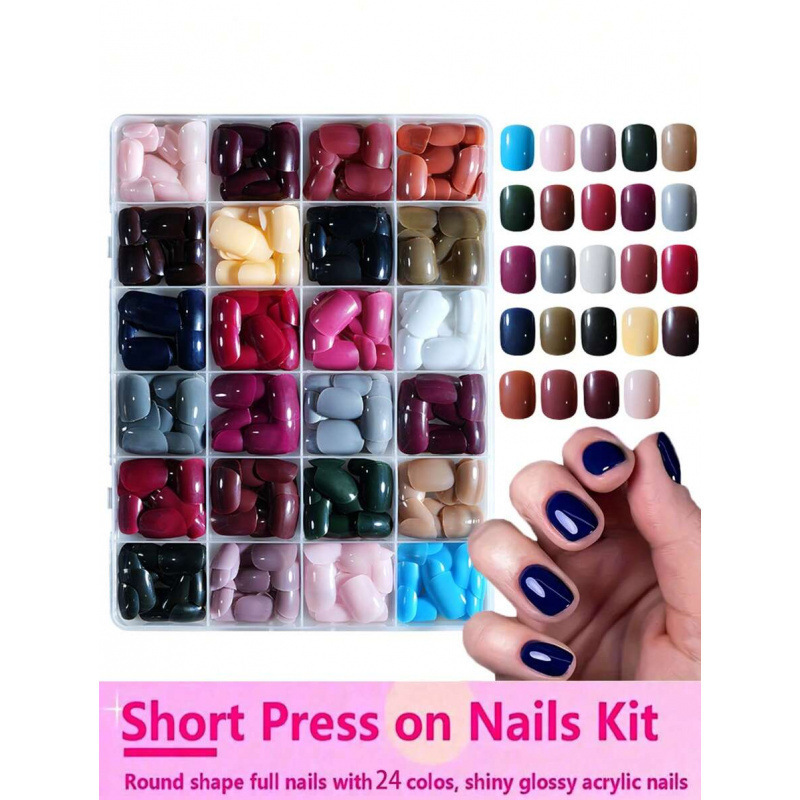 E 1671 Cross-Border Export 576-Piece Round Acrylic Short Fake Nail Set (Including Storage Box)