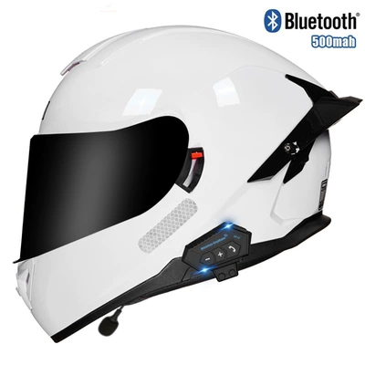 Motosiklet kaskı (dəbilqə) – double lens big tail - bright-white-tea-mirror-bluetooth-m
