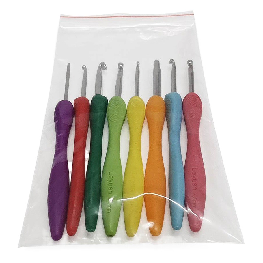 Herramienta de tejer aguja suéter nuevo color mango de plástico alúmina crochet huella digital mango conjunto de 8 bolsas