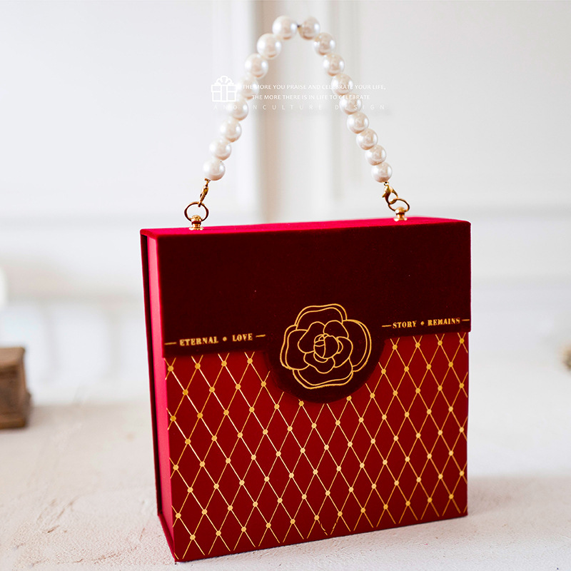 A5L Aiono Champagne Handbag Table Sugar Camellia Round Empty Box Velvet Packaging Gift Box 