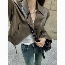 翻领短款pu外套春秋新款机车炸街小个子女时尚皮夹克